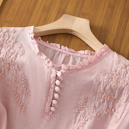 Isla | Embroidered Ruffle Peasant Boho Blouse