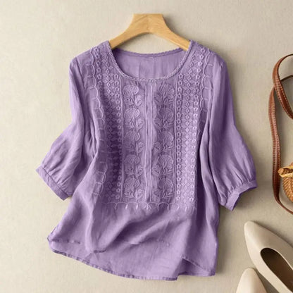 Lydia | Embroidered Puff Sleeve Boho Blouse