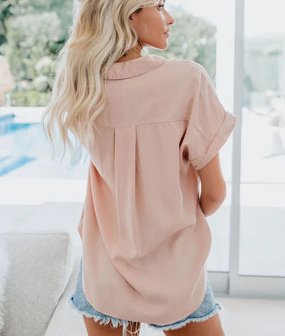 Zoe | Collared Short Sleeve Button Down Blouse