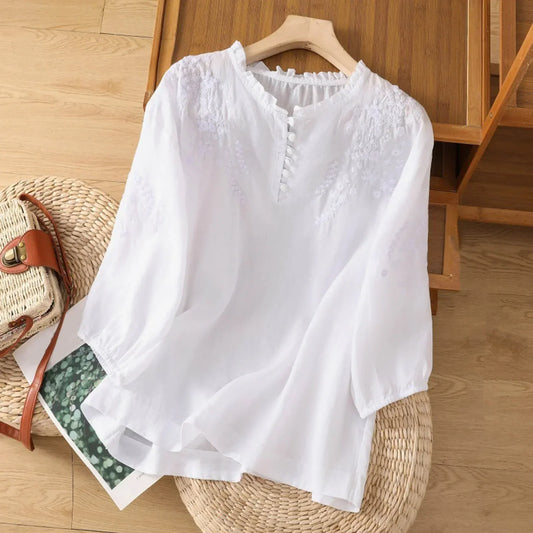Isla | Embroidered Ruffle Peasant Boho Blouse