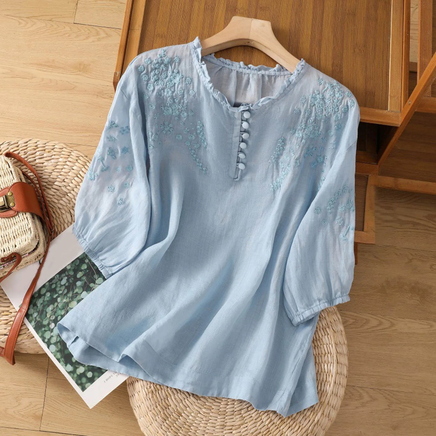 Isla | Embroidered Ruffle Peasant Boho Blouse