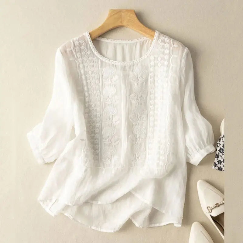Lydia | Embroidered Puff Sleeve Boho Blouse