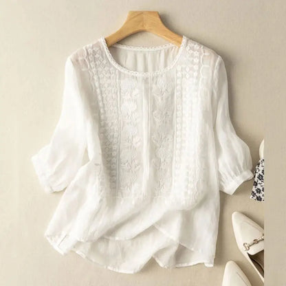 Lydia | Embroidered Puff Sleeve Boho Blouse