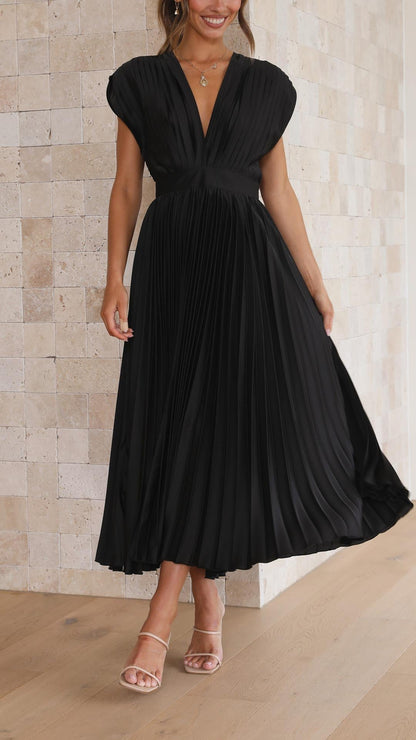 Diana | Women's V Neck Pleated Wedding Guest Midi Dress