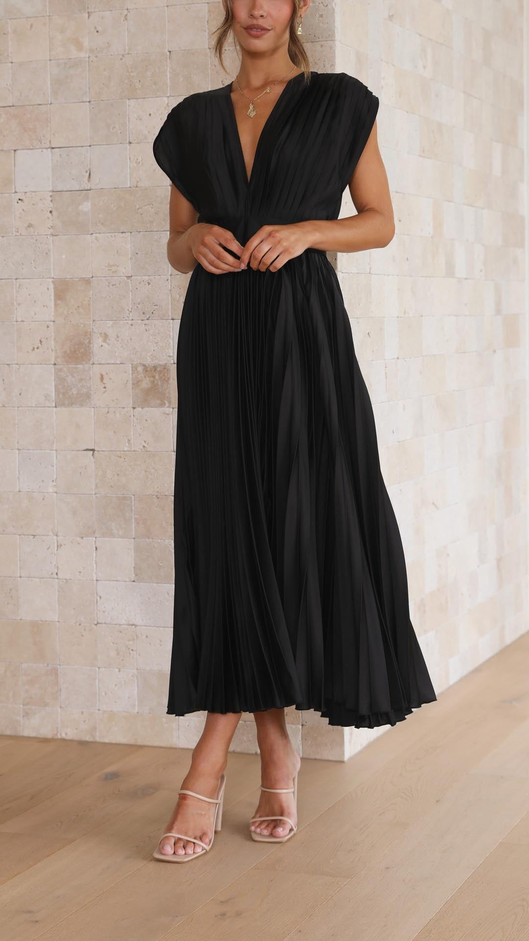 Diana | Women's V Neck Pleated Wedding Guest Midi Dress