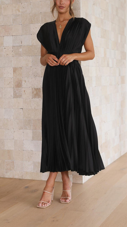 Diana | Women's V Neck Pleated Wedding Guest Midi Dress