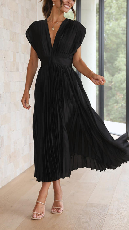 Diana | Women's V Neck Pleated Wedding Guest Midi Dress