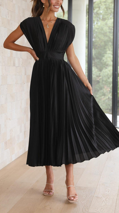 Diana | Women's V Neck Pleated Wedding Guest Midi Dress