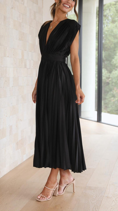 Diana | Women's V Neck Pleated Wedding Guest Midi Dress