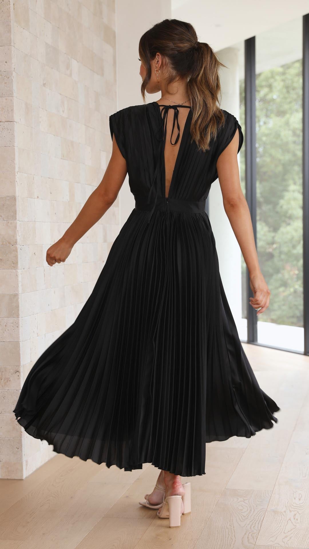 Diana | Women's V Neck Pleated Wedding Guest Midi Dress