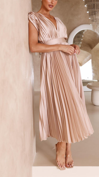 Diana | Women's V Neck Pleated Wedding Guest Midi Dress