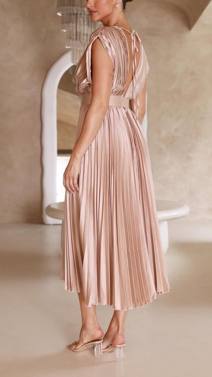 Diana | Women's V Neck Pleated Wedding Guest Midi Dress