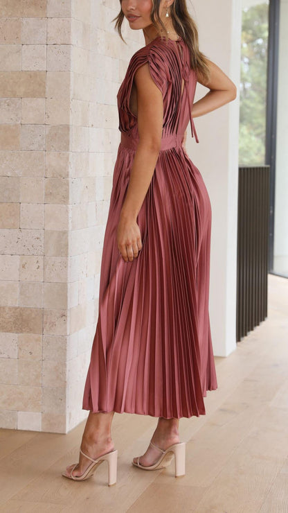 Diana | Women's V Neck Pleated Wedding Guest Midi Dress