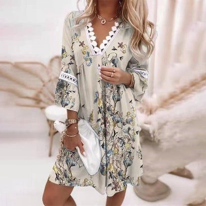 Cora | Floral Lace Trim V Neck Boho Summer Dress