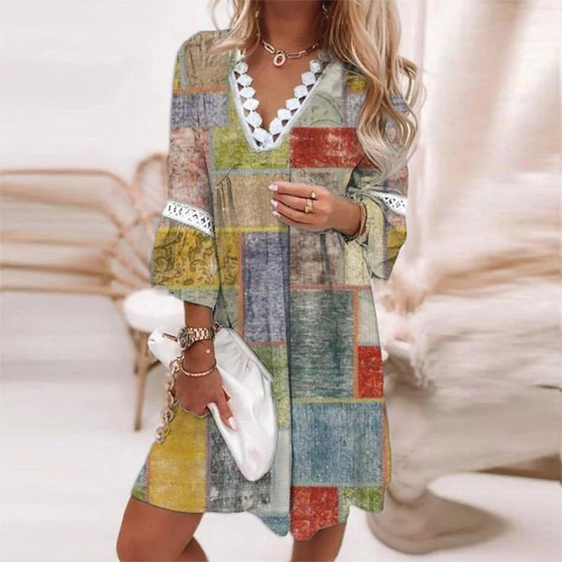 Cora | Floral Lace Trim V Neck Boho Summer Dress