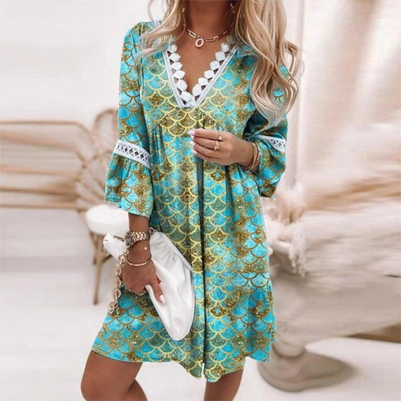Cora | Floral Lace Trim V Neck Boho Summer Dress