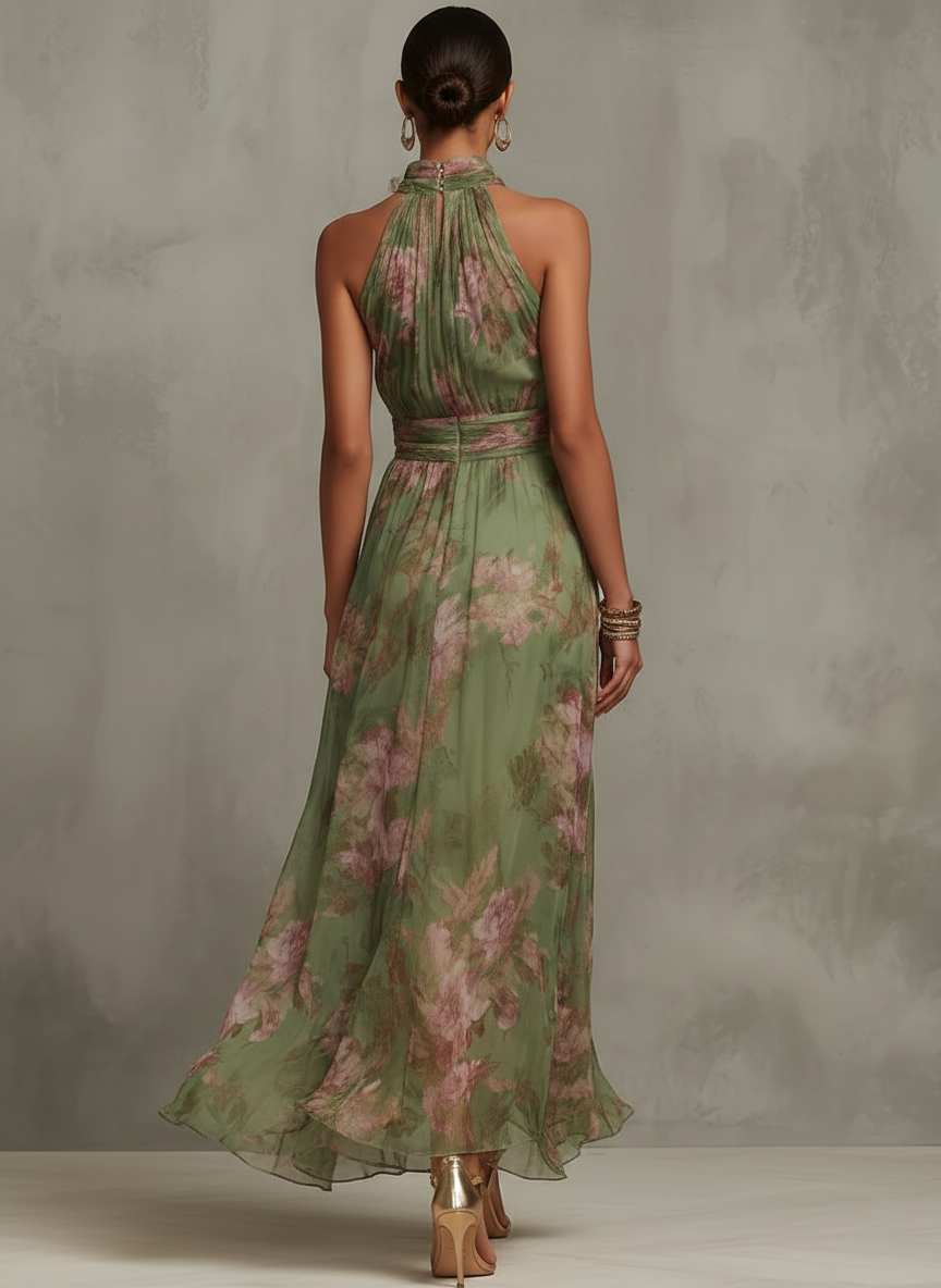 Juniper | Floral Halter Chiffon Wedding Guest Maxi Dress