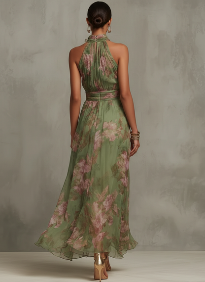Juniper | Floral Halter Chiffon Wedding Guest Maxi Dress