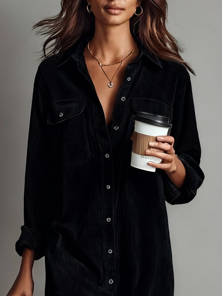 Riley | Corduroy Button Down Shirt Midi Dress