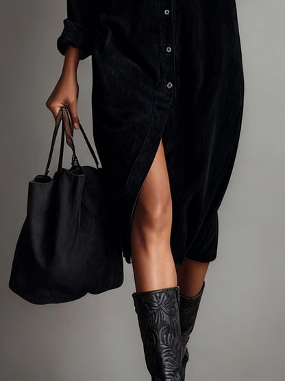Riley | Corduroy Button Down Shirt Midi Dress