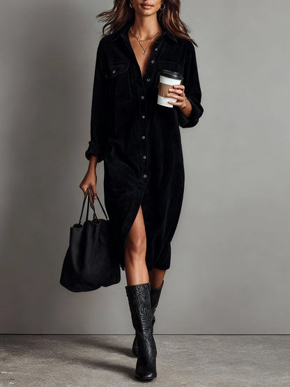 Riley | Corduroy Button Down Shirt Midi Dress