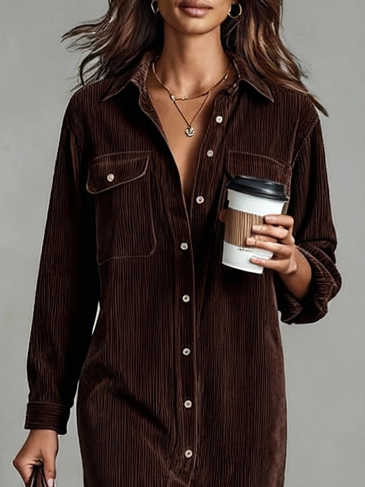 Riley | Corduroy Button Down Shirt Midi Dress