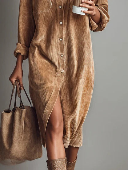 Riley | Corduroy Button Down Shirt Midi Dress