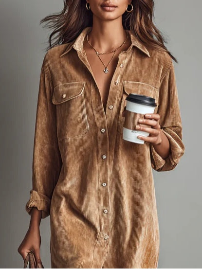 Riley | Corduroy Button Down Shirt Midi Dress
