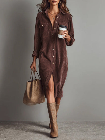 Riley | Corduroy Button Down Shirt Midi Dress