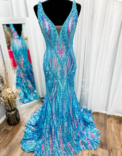 Violet | Sequin Open Back V Neck Mermaid Prom Dress