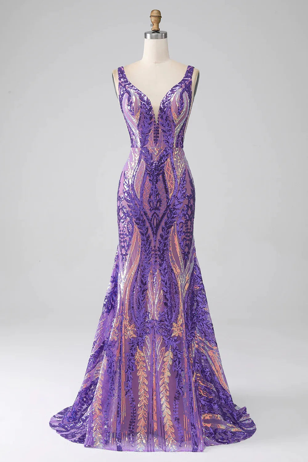 Violet | Sequin Open Back V Neck Mermaid Prom Dress