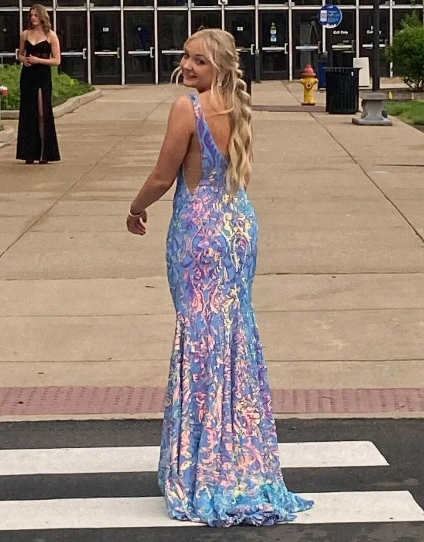 Violet | Sequin Open Back V Neck Mermaid Prom Dress
