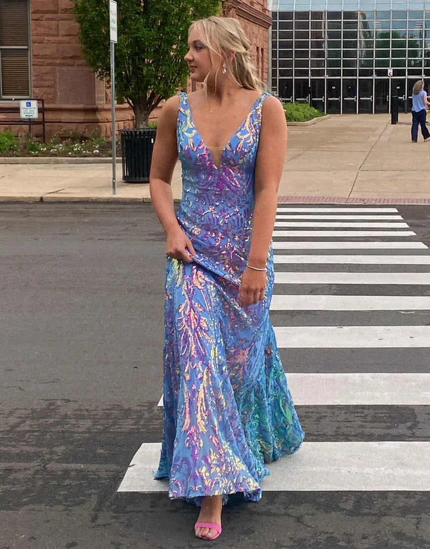 Violet | Sequin Open Back V Neck Mermaid Prom Dress