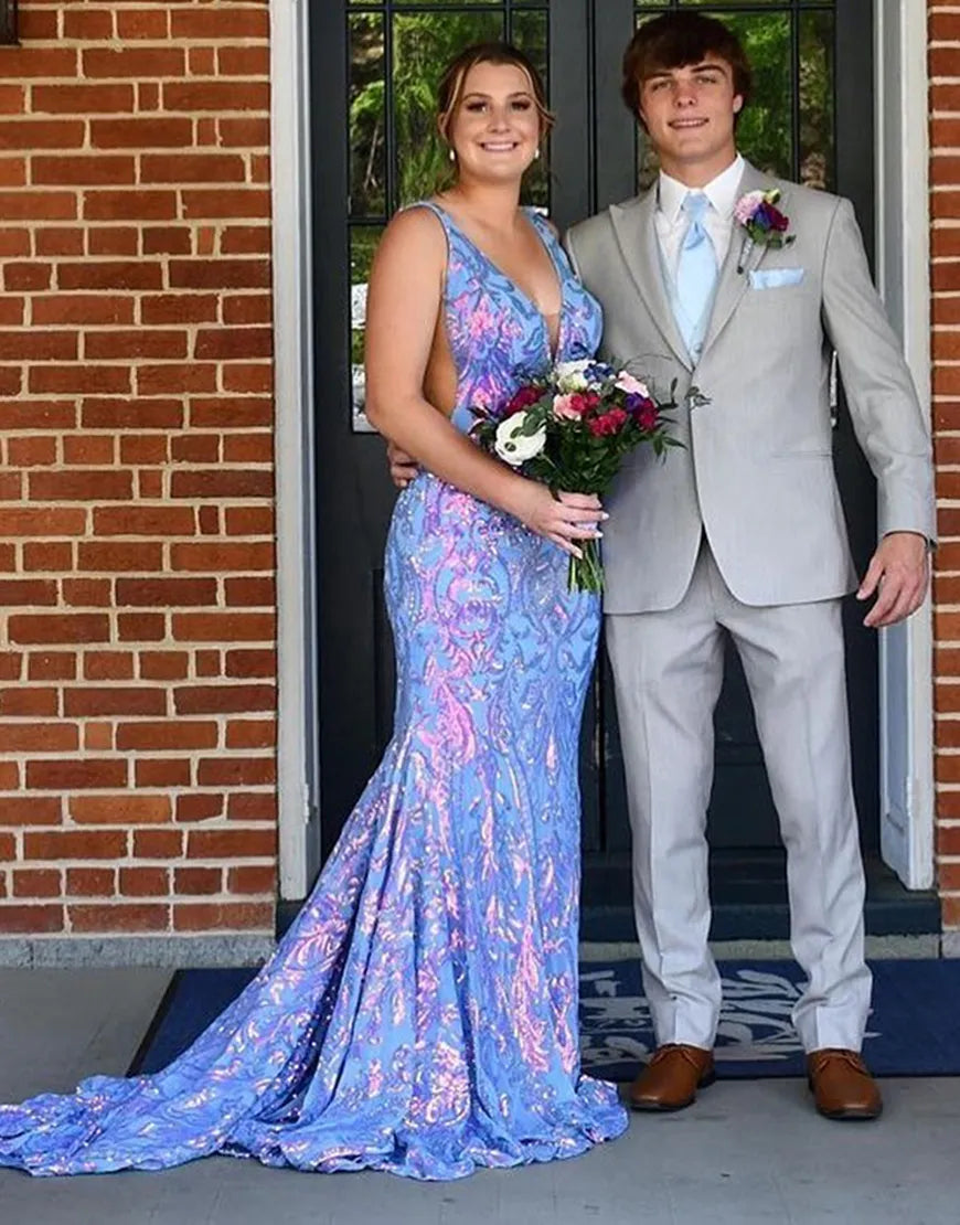 Violet | Sequin Open Back V Neck Mermaid Prom Dress