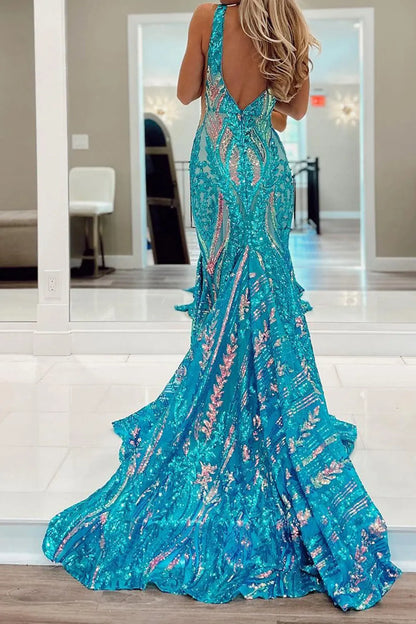 Violet | Sequin Open Back V Neck Mermaid Prom Dress