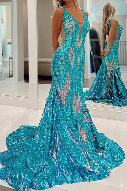 Violet | Sequin Open Back V Neck Mermaid Prom Dress