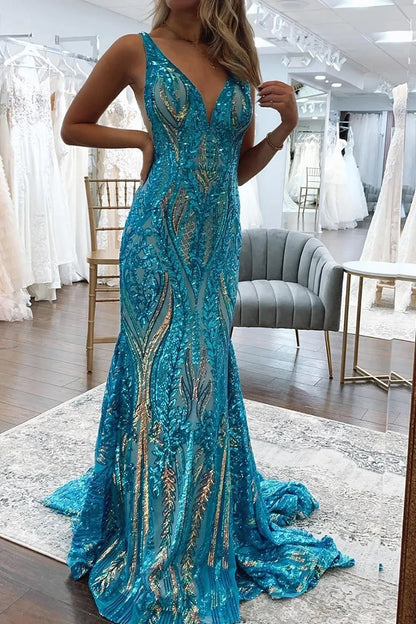Violet | Sequin Open Back V Neck Mermaid Prom Dress