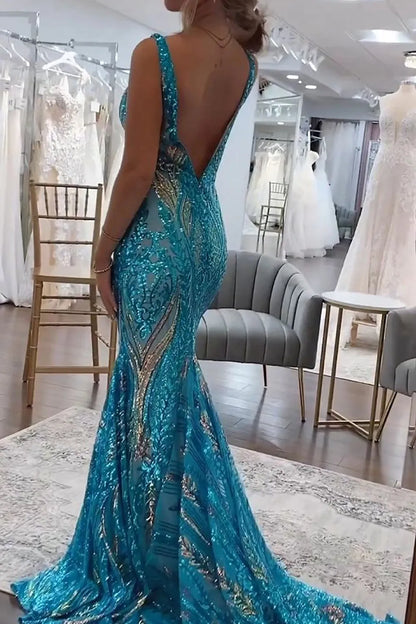 Violet | Sequin Open Back V Neck Mermaid Prom Dress