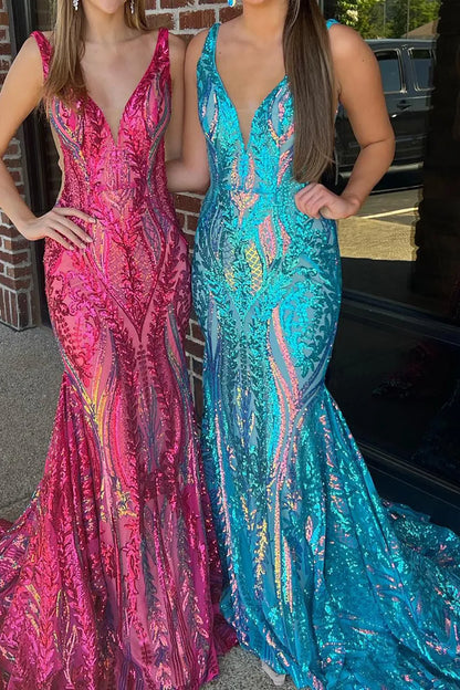 Violet | Sequin Open Back V Neck Mermaid Prom Dress