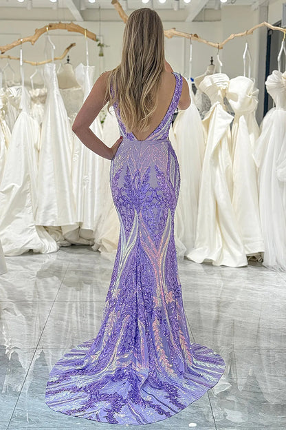 Violet | Sequin Open Back V Neck Mermaid Prom Dress