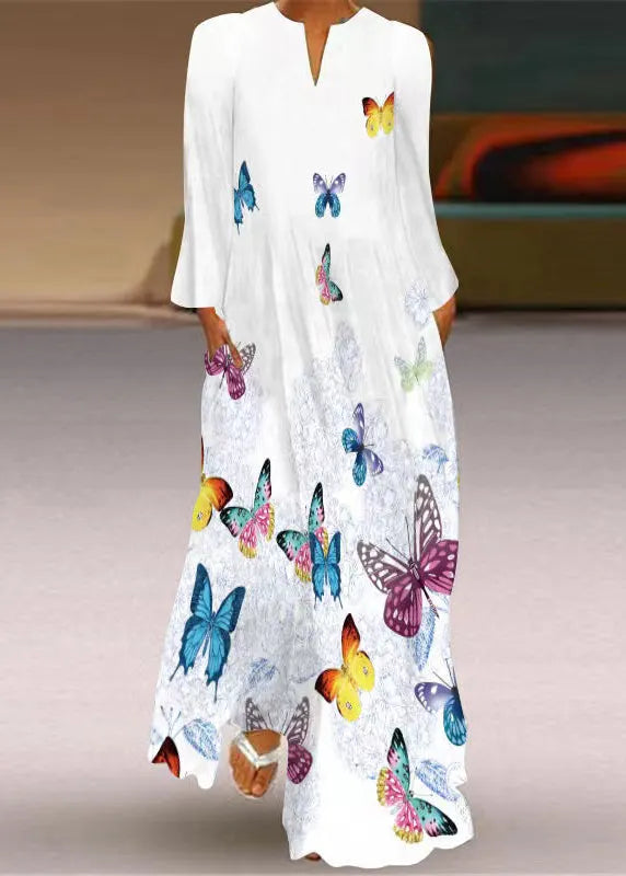 Shanelle| Floral Print V Neck Pocket Maxi Beach Dress