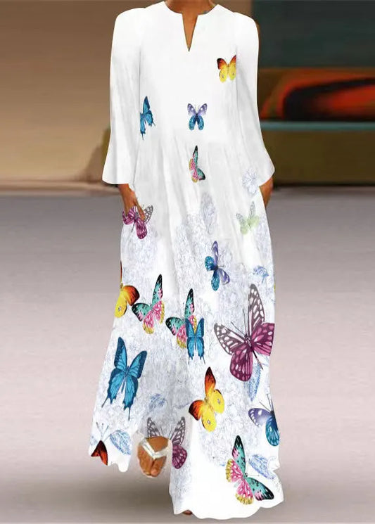 Shanelle| Floral Print V Neck Pocket Maxi Beach Dress