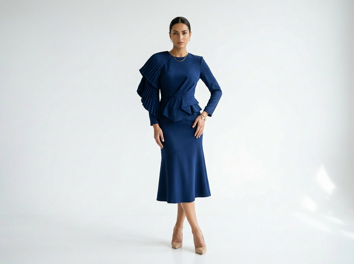 Sarah | Evening Pleated Ruffle Midi Dress