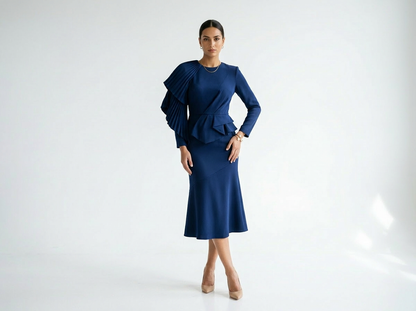 Sarah | Evening Pleated Ruffle Midi Dress