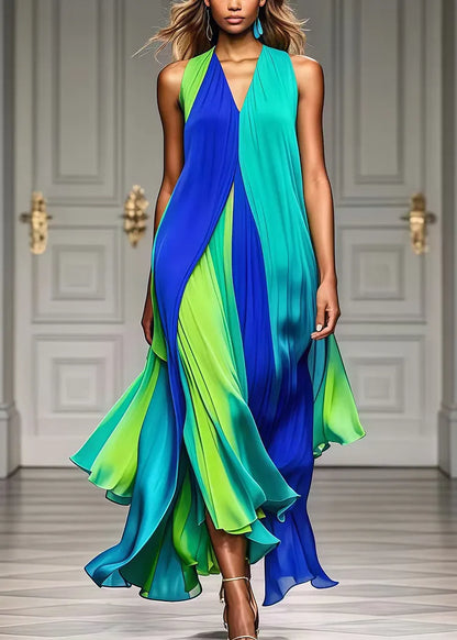 Mara | Colorful Pleated Halter Chiffon Maxi Beach Dress