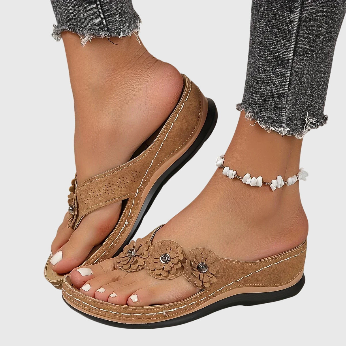 Flo | Flower Wedge Flip Flop Comfort Sandals
