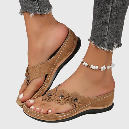 Flo | Flower Wedge Flip Flop Comfort Sandals