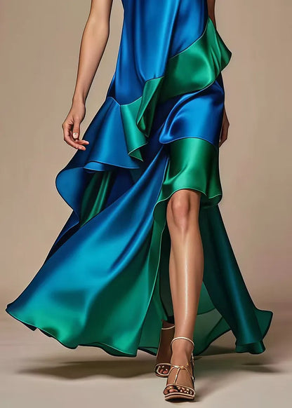 Sophia | Satin Halter Ruffle Wedding Guest Maxi Dress