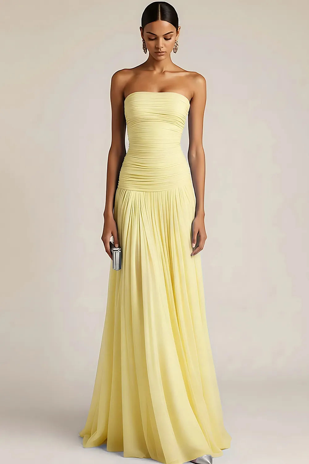 Gwen | Ruched Strapless Drop Waist Maxi Bridesmaid Dress
