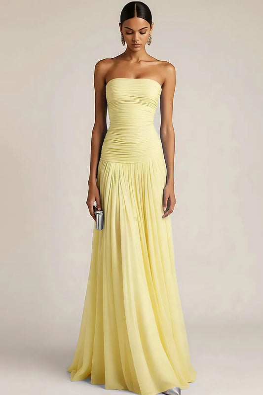 Gwen | Ruched Strapless Drop Waist Maxi Bridesmaid Dress